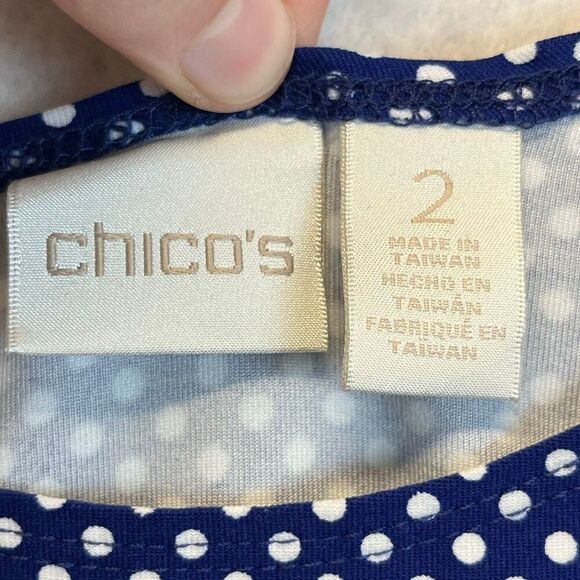 CHICO'S Tank Top Women's Size 2 Blue White Sleeveless Polka Dot Scoop Layering - Picture 4 of 13